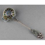 A 19th Century Continental silver and plique ajour ladle