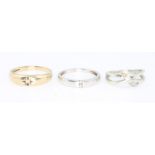 3 9ct gold diamond set rings size K, O and Q 1/2