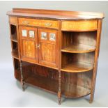 An Edwardian inlaid and simulated rosewood bow front chiffonier base fitted 1 long drawer above