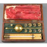 A Sykes hydrometer by Joseph Long, contained in a fitted mahogany case 1 weight is missing, the