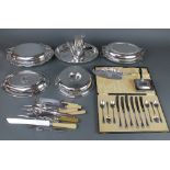 Silver plated entrees, a cased set and minor plated items