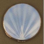 An Art Deco silver pale blue guilloche enamel circular compact Birmingham 1936, 100 grams