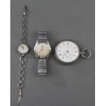 A gentleman's steel cased Tissot camping wristwatch, a lady's Omega ditto and a nickel cased