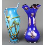 A Continental Studio Glass baluster vase with extended neck 17", a turquoise ditto with freeform