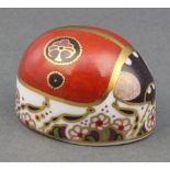 A Royal Crown Derby Imari pattern paperweight in the form of a ladybird with silver stopper 2"