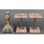 A pair of French Art Deco granite and gilt metal square shaped clock garniture side pieces 7" x 5"