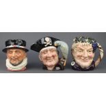 3 Royal Doulton character jugs - Long John Silver D6335 6 1/2", Beefeater D6206 6" and Bacchus D6505