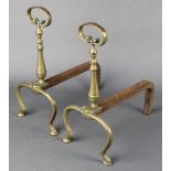 A pair of 19th Century French gilt metal fire dogs 12"
