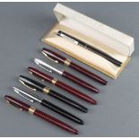 4 Schaffer burgundy fountain pens, a black ditto, a black Waterman fountain pen and 1 other