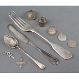 A Tiffany sterling silver butter knife and minor silver items including a miniature Military Cross