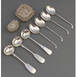 2 Continental filigree silver boxes, 4 novelty silver coffee spoons with golf club handles and 3