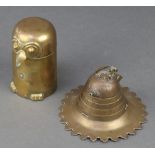 A brass Trench Art inkwell formed from the nose cone of a shell with hinged lid 2" and a cylindrical