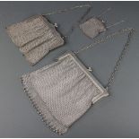 Three silver plated mesh purses