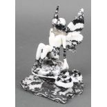 A carved hardstone pen stand in the form of a fairy on toadstool 7" x 5" x 4"