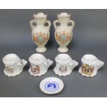 A pair of Victorian commemorative vases 1897 10", 4 reproduction commemorative shaving mugs and a
