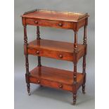 A Victorian rectangular mahogany 3 tier what-not with brass three-quarter gallery, fitted 3