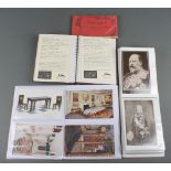 An album of Royal postcards, a postcard album of Queen Mary's dolls house, a book of Belgium
