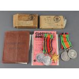 A group of 3 medals comprising Burma Star, Defence and War medal together with a pair Defence and