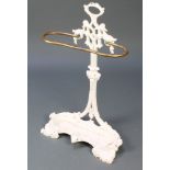 A white painted cast iron umbrella stand with detachable drip tray 29 1/2"h x 19"w x 7"d