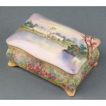 A Crown Devon trinket box decorated with a view of a country house, signed C Cox 6"