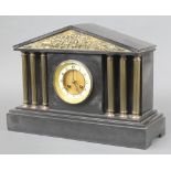 A Victorian French 8 day striking mantel clock with enamelled dial and Arabic numerals contained