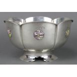 An Edwardian silver rosebowl with enamel floral decoration Glasgow 1907, maker George Edward &