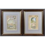 20th Century watercolours a pair, unsigned, garden views 5 1/2" x 4"