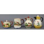 A Torquay teapot Lynmouth 4", a ditto mug and 2 lidded jugs The 1st item has a chipped spout and 1