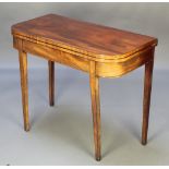 A 19th Century D shaped tea table with line inlay, raised on square tapered supports 29"h x 35"w x