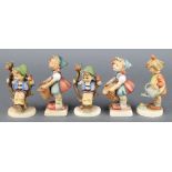 A pair of Hummel figures - Apple Tree Boy 142.3/0 4", 2 girls with baskets 73 4" and a girl with