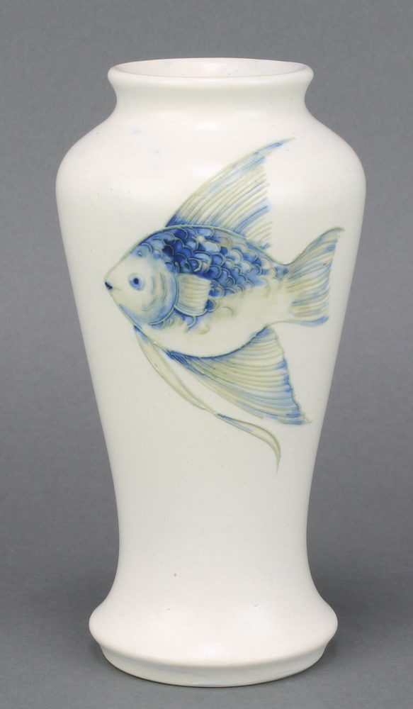 A Moorcroft oviform vase the white ground decorated with a blue fish, impressed and signed marks 6