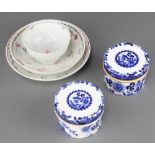 A pair of Copeland cylindrical blue and white boxes and covers decorated with flowers 2 3/4", 2 18th