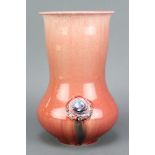 A Moorcroft Flamminian Ware red ground baluster vase decorated with foliates, inscribed marks, 9"