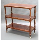 A Victorian rectangular mahogany 3 tier buffet, raised on ring turned supports 36"h x 36"w x 16"d