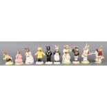 10 Royal Doulton Bunnykins figures - Policeman DB64 4", Mother and Baby DB167 4", Rainy Day DB147