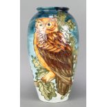 A Moorcroft oviform vase decorated with an eagle owl, impressed marks 422/500 12 1/2"