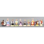 10 Royal Doulton Bunnykins figures - Sir Galahad DB299 4" with certificate, Saxophone Player DB186