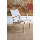 THE MINA CHAIR BY BRUNO MATHSSON FOR BRUNO MATHSSON INTERNATIONAL, the ash frame woven in hessian,