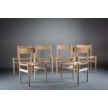 A SET OF SIX WHITE OAK 'CH36' DINING CHAIRS , BY HANS WEGNER, FOR CARL HANSEN, DENMARK, with hand