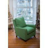 A TUNDRA GREEN UPHOLSTERED EASY CHAIR, BY ORIOR, bearing label