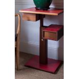 A SCULPTURES JEUX TABLE NUIT, in walnut and red, 43 cm x 43cm x 73cm (h) (adjustable height)