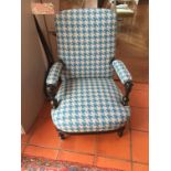 AN UPHOLSTERED LIBRARY CHAIR, French, c.1900, upholstered Casa Mance fabric
