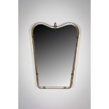 A BRASS SHAPED WALL MIRROR, ITALIAN, 75cm (h) x 50.5cm (w)