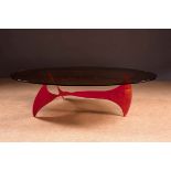 A RED PROPELLER TABLE WITH OVAL SMOKED GLASS, 127cm x 71cm x 33cm (h)