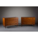 A PAIR OF TEAK CHEST OF DRAWERS, DANISH, comprising three drawers, on tapering legs, 110cm (w) x