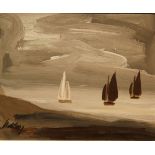 Markey Robinson, 1918-1999 BOATS AT SEA Oil on board, 7 1/4" x 8 3/4" (18.5 x 22.25 cm), signed.
