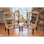 A PAIR OF WING BACK ARMCHAIR FRAMES, on ring turned legs (2)