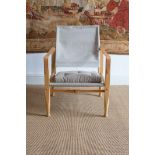 THE SAFARI CHAIR, DANISH, BY KAARE KLINT FOR CARL HANSEN, in ash and natural canvas, stamped 'Made