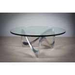 THE SNAKE TABLE BY KNUT HESTERBERG FOR RONALD SCHMITT, c.1965, on a shaped aluminium base 100cm (