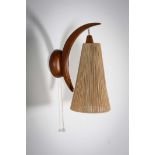 A TEAK WALL LIGHT, DANISH 1960s, with pleated shade, 33cm (h)